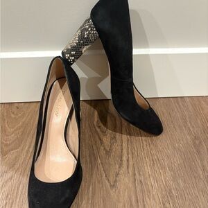 Essex Lane Black Suede Heels with Snakeskin Accent